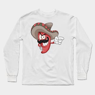 Cute Pepper with Sombrero Long Sleeve T-Shirt